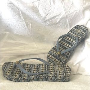 Tory Burch Blue and Black Platform Flip-Flops Size 7